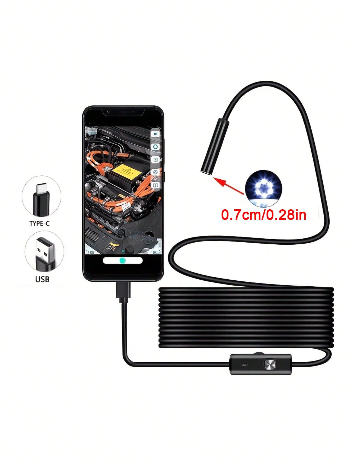 Kamera Endoskop, Endoskop USB Tipe-C, Kabel Fleksibel yang Dapat Diatur, Kamera Inspeksi Pipa Definisi Tinggi 640x480P, Cocok untuk Smartphone Android, Tablet, dan Perbaikan Mobil
