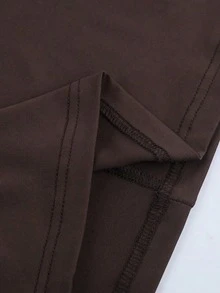 Elegant Sexy Lace Patchwork Fitted Mini Dress, Women's Long Sleeve Square Neck Knit Party Dress - Brown - View 9