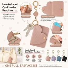 Women's Cute Heart-Shaped Keychain | Mini Keychain Wallet | Fashion Bag Charm & Car Key Holder, Back Card Slot (Also As Bag Accessory) - Multicolor - View 10