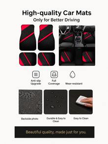 4pcs Universal Car Floor Mats Set, Black & Red Textured Non-Slip Car Floor Mats, Wear-Resistant & Easy To Clean Front And Rear Mats, Suitable For Sedan, SUV, Truck, All-Season Interior Protection Accessories - A - View 8