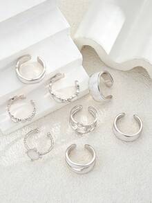 8pcs Fashion Old Money Style Star Moon Sun Oil Drop Rings Set, Asymmetrical Exaggerated Geometric Pattern Stackable Accessories Jewelry For Women, Daily Wear, Dating, Party, Versatile Matching, Perfect Gift For Birthday, Female Friends, Halloween, Christmas - Drip Oil Ring Set - View 9