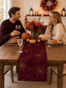1pc-Halloween Spider Web Table Runner, Gothic Web Print Dining Table Decor For Halloween Party, Fall Home, Kitchen & Dining Room Decoration - Multicolor - View 10