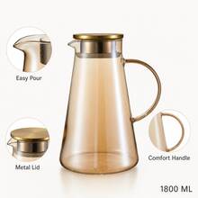Amber Glass Beverage Jug Set, 1 Pitcher With Lid And 6 Drinking Cups For Kitchen, Dining Room And Home Use - Clear - View 7