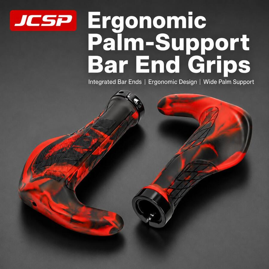 JCSP Ergonomic Camouflage Bicycle Handlebar Grips With Integrated Bar Ends, Non-Slip Rubber Palm Support, Aluminum Lock Design For Mountain Bikes, Commuter Bikes And Touring Bikes, 1 Pair With Installation Tools - Multicolor - View 1