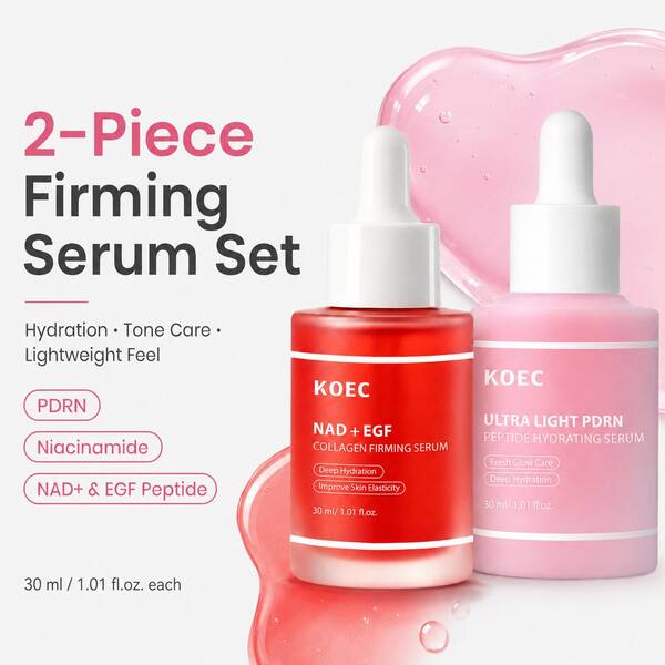 Set de 2 piezas de suero facial KOEC, suero de péptido PDRN + suero reafirmante NAD, hidratante, reafirmante y iluminador para el cuidado facial con niacinamida y colágeno, dúo de suero diario suavizante y nutritivo