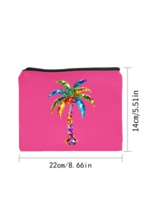 Colorful Rhinestone Palm Tree Print Cosmetic Bag, Zipper Portable Makeup Pouch, Multifunctional Travel Toiletry Organizer Coin Purse, Beach Vacation Accessory Gift For Women - Multicolor - View 10