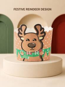 30pcs/50pcs Reusable Christmas Reindeer Cupcake Liners, Cute Holiday Cake Cup Decorations, Suitable For Baking, Dessert Table, Winter Party, Family Gathering, Holiday Event And Christmas Celebration - Multicolor - View 4