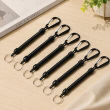 Multifunctional Elastic Retractable Key Lanyard With Quick-Release Carabiner + Metal Key Ring, Outdoor Fishing Camping Daily Commute Anti-Loss Key Tool Chain - Black - View 10