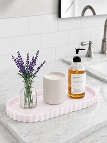 Silicone Vanity Tray, Decorative Oval Bathroom Countertop Organizer With Scalloped Edge, Suitable For Cosmetics, Soap Dispenser And Perfume - Multicolor - View 4