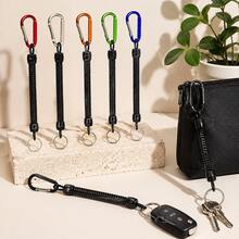 Multifunctional Elastic Retractable Key Lanyard With Quick-Release Carabiner + Metal Key Ring, Outdoor Fishing Camping Daily Commute Anti-Loss Key Tool Chain - Black - View 3