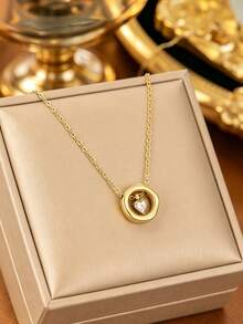 VceTd 2PCS Romantic Style Heart Pendant With Paperclip Chain Layered Necklace Set, Stainless Steel For Women, Suitable For Daily Wear, Dating Or Valentine's Day Gift - Yellow Gold - View 6