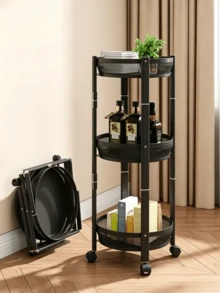 1pc 3-Tier Foldable Mobile Storage Rack - Large Capacity Storage Cart, Rotatable Folding Storage Design, Hollow Mesh Basket, Space-Saving, Stable Structure, Floor-Standing Storage Rack, Suitable For Kitchen, Living Room And Bathroom - Multiple Specifications - View 11