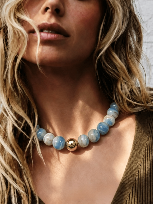 1 pieza Collar de cuentas de acrílico con patrón de mármol colorido personalizado y de moda