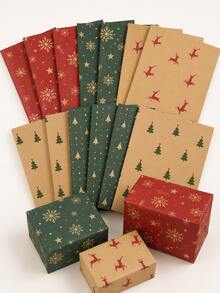 10pcs Christmas Wrapping Paper , Red Green Kraft Gift Wrap With Snowflake Tree And Reindeer Print, For Home Crafters And Gift Givers, Gift Box Packaging, Bow Making, Holiday Party And DIY Decor - Multicolor - View 8