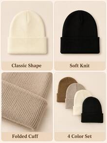 2pcs/Set Solid Color Knitted Brimless Beanie Set, Outdoor Ski Hat With Accessories, Versatile And Easy-Going Basic, Street Dance Hip-Hop Beanie, Highly Elastic To Fit All Head Shapes, Unisex, Valentine's Day Gift, Suitable For All Seasons. - B - View 7