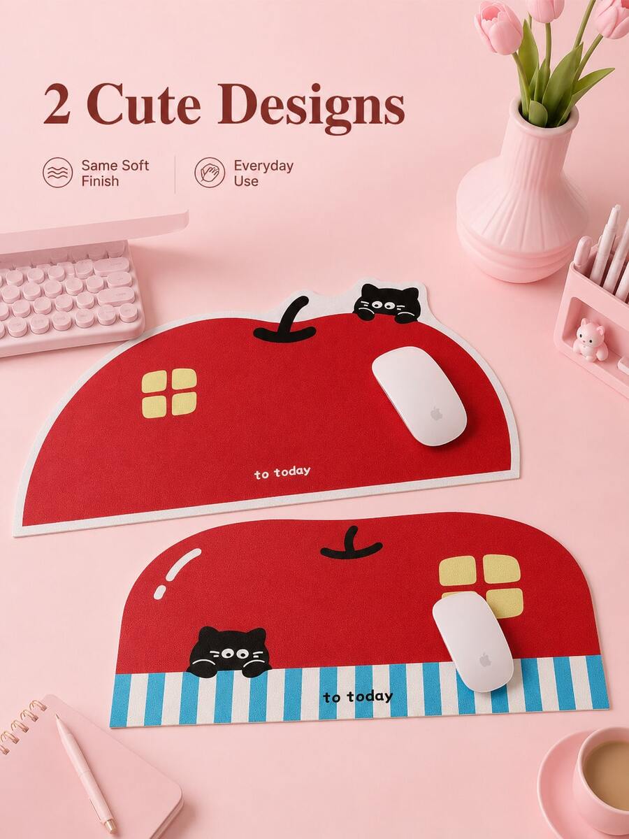 1pc Cute Cartoon Black Cat Pattern Large Desk Mat, Waterproof PU Leather Non‑Slip Mouse Pad, Aesthetic Desktop Protector For Home Office Dorm - Multiple Styles - View 1