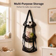 Hanging Mesh Storage Organizer, Space‑Saving Wall & Door Hanging Net Bag, Breathable Mesh Pockets For Balls, Hats, Plush Toys, Sundries, Vertical Storage Rack For Bedroom, Dorm, Playroom To Reduce Clutter - Multicolor - View 3