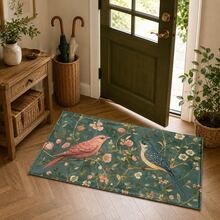 1pc Vintage Floral & Bird Pattern Printed Faux Cashmere Kitchen Mat, Absorbent Kitchen Floor Mat, Kitchen Rug, Long Runner Mat, Sink Front Mat, Suitable For Kitchen, Bathroom, Entryway, Hallway, Laundry Room And Home Decor - Multicolor - View 2