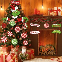Panini Grinch Theme Paper Christmas Tree Hanging Ornament Set, Candy And Street Sign Shaped Tags, Christmas Tree Home Holiday Party Decoration - One Size Fits All - View 5