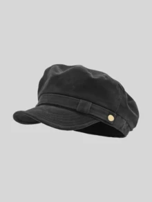 1pc Women's Vintage Suede Texture Newsboy Cap, Soft Brim Baker Boy Hat With Belt Loop And Gold Button Detail, Suitable For Travel, Streetwear, All Seasons - A - View 14