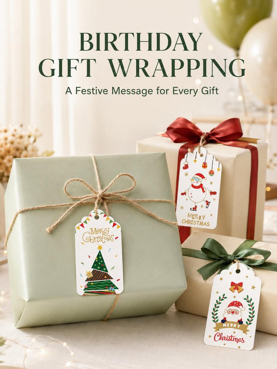 80pcs Christmas Gift Tags Festive Hanging Labels Holiday Gift Wrap Accessories Vintage Style Present Decoration For Christmas Party Gift Packaging Supplies - Multicolor - View 1