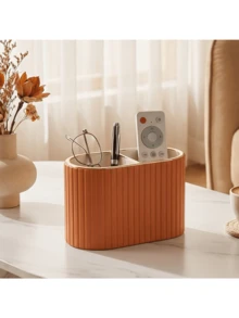 1PC Makeup Brush Holder/PU Leather Cosmetic Display Box/Retro Striped Makeup Brush Rack - Suitable For Vanity Decoration, Bathroom Countertop, Desk Storage Cosmetic Display Box (Cream) , Makeup Room Decor,Makeup Bag,Travel Essential - Multicolor - View 12