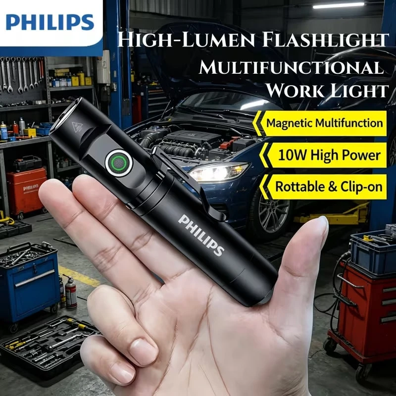 Philips Rechargeable Battery Flashlight, Ultra-Long Life, High Capacity, Portable Spotlight For Outdoor And Emergency Lighting