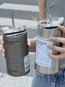 6pcs, New Style Ins American Coffee Cup, Niche Large Capacity Portable Minimalist Cup With Straw - Multicolor - View 2