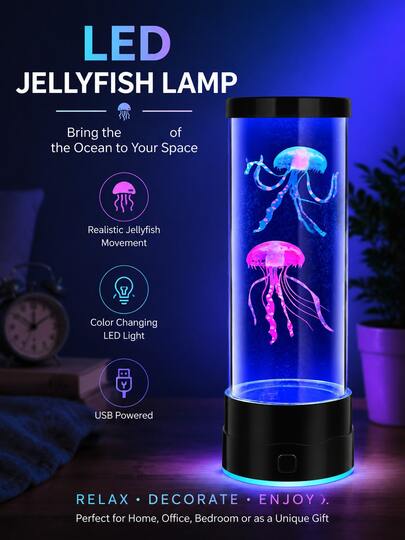 LED Jellyfish Lamp - Aquarium Light, USB-Powered Bubble Jellyfish Night Light, Desk Mood Lamp For Home, Bedroom, And Office; Jellyfish Light Lamp-Home Decorative Gift For Girls, And Boys