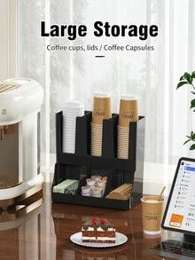 Multifunctional Coffee Cup Storage Rack, Suitable For 8-22oz Cups And Espresso Coffee Capsules, Integrated Straw And Utensil Holder, Dual-Use Straw And Napkin Rack, Countertop Organizer, Suitable For Kitchen, Office, Coffee Bar Space Design, Countertop/Wall-Mounted, Tea And Spice Storage, Coffee Bar Storage Rack, Suitable For Office, Breakroom, Home Kitchen - Multicolor - View 2