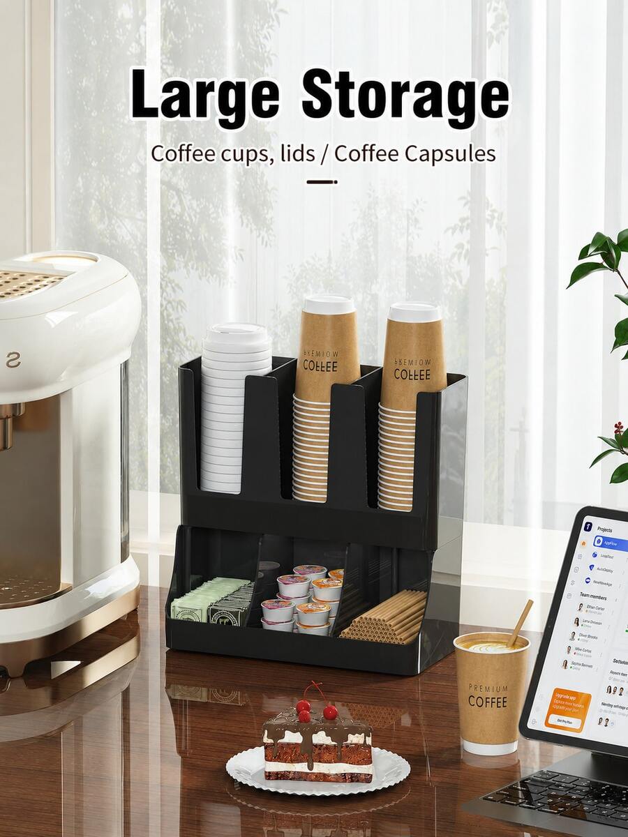Multifunctional Coffee Cup Storage Rack, Suitable For 8-22oz Cups And Espresso Coffee Capsules, Integrated Straw And Utensil Holder, Dual-Use Straw And Napkin Rack, Countertop Organizer, Suitable For Kitchen, Office, Coffee Bar Space Design, Countertop/Wall-Mounted, Tea And Spice Storage, Coffee Bar Storage Rack, Suitable For Office, Breakroom, Home Kitchen