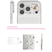 Ins Creative DIY Lens Protector Tempered Glass Film + Stickers + Tweezers Set, Compatible With Iphone 17 Pro Max Phone Lens Film, Niche Cute Illustration High-Definition Anti-Scratch Apple Phone Protective Film - Checkered Bear - View 9