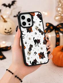 1pc American Retro Black Cat Skull Halloween Print Soft Shell Shockproof Phone Case, Rounded Corner Full Coverage, Precise Cutouts, Compatible With Iphone 18/17/17 Pro/17 Pro Max/16/15/15 Plus/15 Pro/15 Pro Max/14/13/12/11, Phone Cover, Phone Case, Phone Protective Shell, Fashion Phone Case, Anti-Drop Phone Case - Black - View 3