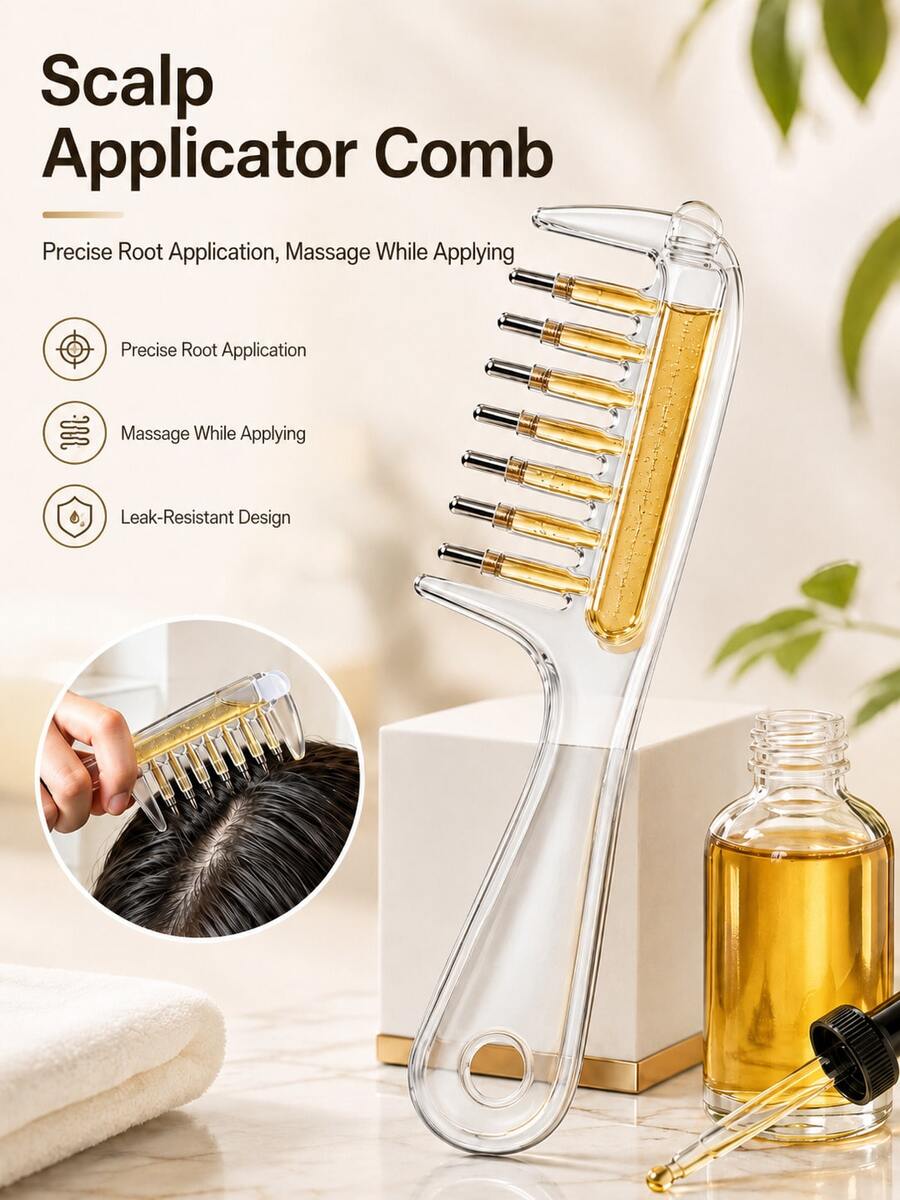 OBOVAY Scalp Medication Massage Comb With Elastic Roller Ball, Transparent Liquid Dispensing Comb For Home Hair Growth And Anti-Hair Loss Essential Oil Care - Multicolor - View 1