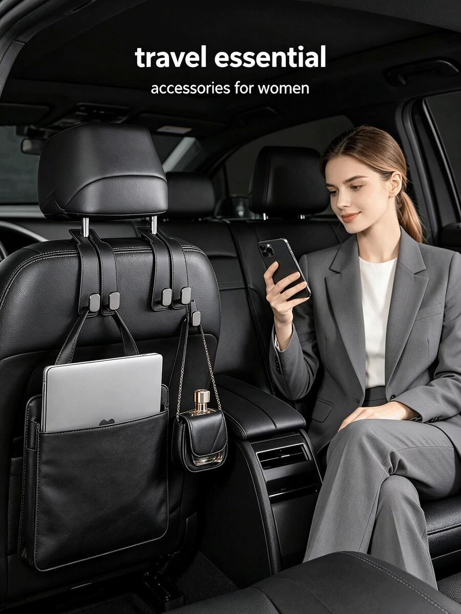 Fashionable Minimalist 2‑Fold Multi‑Functional Car Seat Storage Hook Stylish Car Accessories For Women,Practical Travel Essential,Efficient Organization And Storage,Suitable For Daily Car Interior Use,Road Trip Travel,Father's Day Gift - Multicolor - View 1