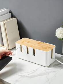 Bamboo Wood Cable Management Box, Can Hide Power Strips, Chargers And Data Cables, Large Capacity Compatible With Most Power Strips, Multiple Cable Outlets For Organized Wiring, Detachable Lid For Dust Protection, Minimalist Versatile For Multiple Scenarios - Multiple Styles - View 2