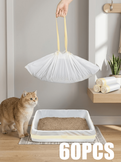 3 piezas Bolsas forro para caja de arena de gato con cordón, bolsas desechables gruesas y duraderas para desechos de mascotas, bolsas para excrementos de gato fáciles de limpiar y a prueba de fugas, forro para tamiz de arena de gato resistente a arañazos, suministros de limpieza para mascotas de gato en interiores