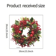 Christmas Artificial Pine & Love-In-A-Mist Wreath Wall Sticker, Self-Adhesive Home Decor For Bedroom And Entryway, Holiday Decoration Gift - Multicolor - View 2