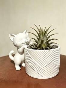 3D Printed Cat Shaped Planter, Suitable For Succulents And Air Plants, Lightweight Plastic Flower Pot With Kitten Decoration, Asymmetrical Design, Desktop Decor, Modern Home Decoration, For Cactus And Air Plant Display - Multiple Styles - View 4