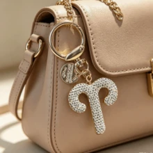 1pc Rhinestone Zodiac Sign Keychain, Silver Astrology Bag Charm, Minimalist Horoscope Pendant Key Ring For Women, Birthday Graduation Holiday Gift - White - View 9