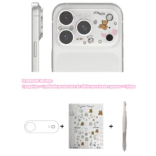 Ins Creative DIY Lens Protector Tempered Glass Film + Stickers + Tweezers Set, Compatible With Iphone 17 Pro Max Phone Lens Film, Niche Cute Illustration High-Definition Anti-Scratch Apple Phone Protection Film - Checkered Bear - View 6