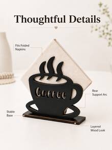 Vintage Wooden Tissue Holder, Coffee Cup, Cat Paw, Heart, Knife & Fork, Multiple Styles Available, Desktop Tissue Storage Decor - Black - View 6