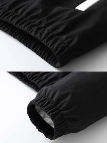 1 Set Men's Autumn Colorblock Sports Outfit, Zip-Up Hooded Jacket + Joggers, Casual Street Style - Black - View 9