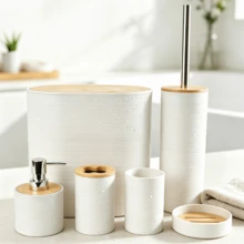 Textured Bathroom Accessory Set, 4‑Piece / 6‑Piece Bathroom Vanity Kit, Bathroom Storage & Decoration. Moisture‑Proof And Easy To Clean, This Toiletries Storage Organizer Set Is Perfect For Home Bathroom Countertop Decoration. - Bathroom Series - View 5