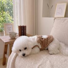 Two-Tone Plush Vest With Cute Bear Pattern And 3D Ears, Thick Warm Pet Clothes For Autumn/Winter, Suitable For Small And Medium Dogs - Brown - View 3