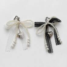 1PC-2pcs Plastic Sweet Pearl Bow Keychain Heart Shaped Lace Pendant Korean Y2K Car Keychain Bag Accessories Simple Girlish Heart - Multicolor - View 5