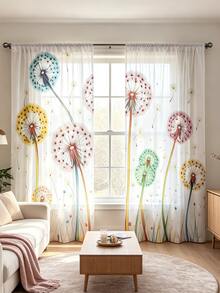 2pcs Modern Minimalist Colorful Dandelion Pattern Sheer Curtains, Suitable For All Seasons, Machine Washable, For Living Room, Bedroom, Study, Dining Room And Balcony, Home Decor - Multicolor - View 9