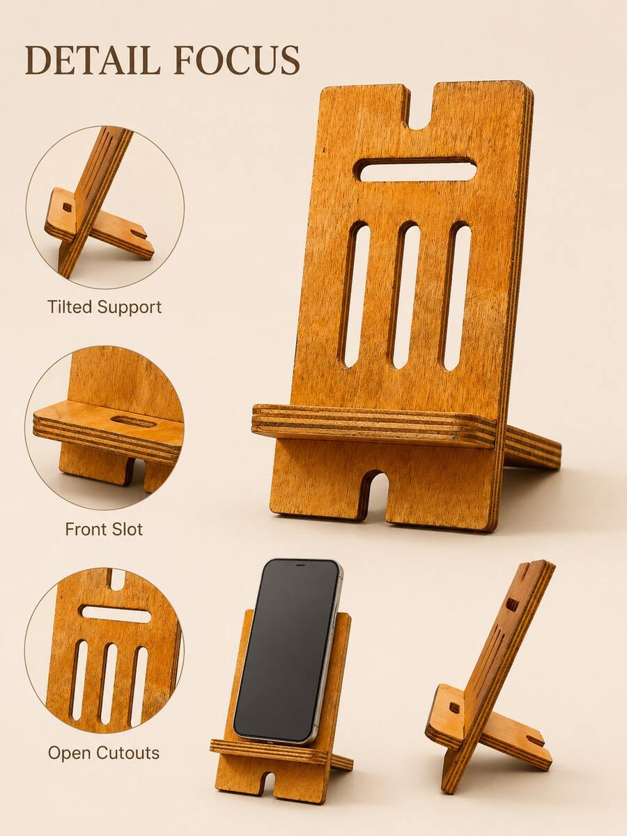 1PC Minimalist Retro Wood Grain Rectangular Deep Walnut Color Desktop Phone Stand, Slanted Vertical Slot Design With Raised Base And Front Opening Detail, Suitable For Phone Vertical Display, Desktop Organization, Video Watching, Video Calling And Daily Message Viewing, Combines Support Display And Space-Saving Function, Suitable For Bedroom Bedside, Study, Office, Living Room, Dormitory, Front Desk And Home Desktop Use, Ideal As Birthday, Housewarming, Holiday Gift And Daily Office Home Accessory - A - View 1