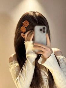 4/2/1pc New Button Hair Clip, Fashionable Sweet Style Alligator Hair Clip, Women's Accessory, Simple Versatile Cute British Vintage Button Side Hair - Multicolor - View 5