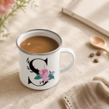1 قطعة كوب قهوة مطلي بالمينا 26 حرف، كوب قهوة تخييم 12 أونصة AZ، كوب ماء محمول للسفر، مجموعة شرب للصيف والشتاء، هدية - أبيض - مشاهدة 3